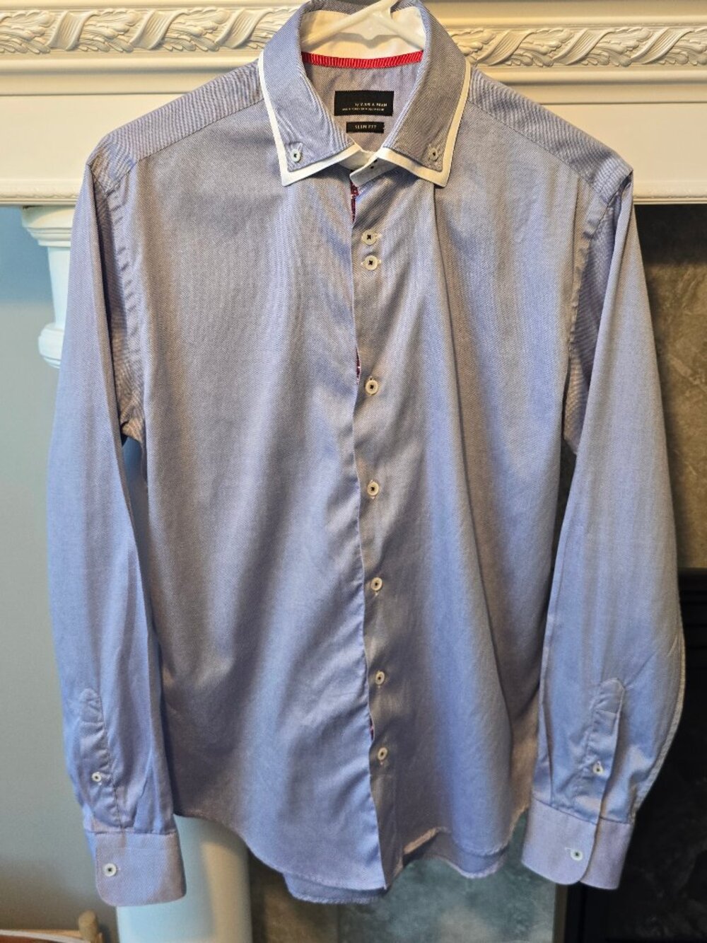 Zara Man Slim Fit Double Collar Button Down Dress Shirt - Light Blue - Size M